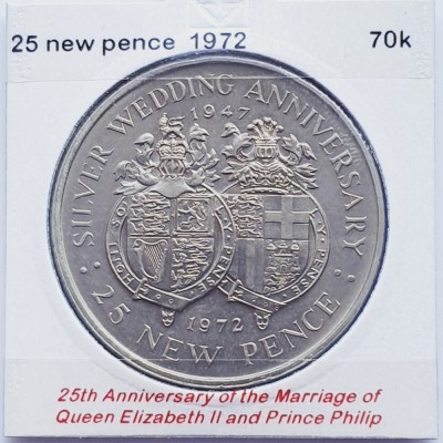 2894 Gibraltar 25 new pence 1972 Elizabeth II (Silver Wedding) km 6 foto