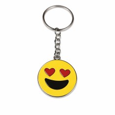 Breloc chei emoticon indragostit, ochi inimioara, metalic, galben, 9.8 x 3.8 cm, inel 2.6 cm, accesoriu decorativ