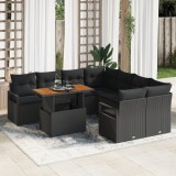 vidaXL Set Canapea de Grădină cu pernă Manual 9 pcs Negru Standard Ratan