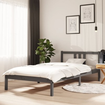 vidaXL Cadru de pat, gri, 100x200 cm, lemn masiv de pin 814876 foto