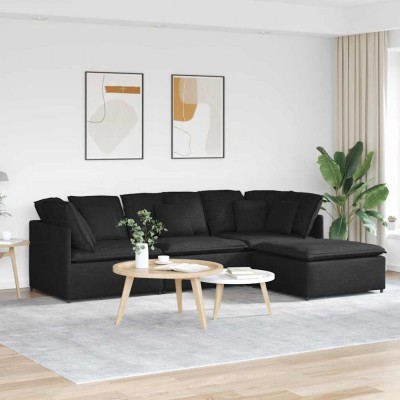 vidaXL Canapea modulară cu taburet și perne, material textil, negru foto