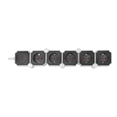 PRELUNGITOR LOGILINK, flexibil 180 grade, Schuko x 5, cablu 3G 1.5mm2, 230 V/16 A, 50 Hz, max. 3600 W, buton intrerupator iluminat, IP20, 1.5m, alb/ne