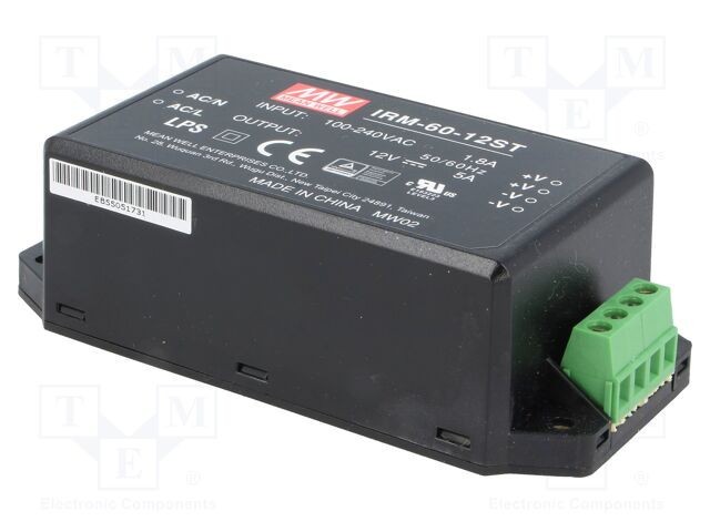 Alimentator pulsatoriu &icirc;ncastrare modulară 60W 12VDC MEAN WELL