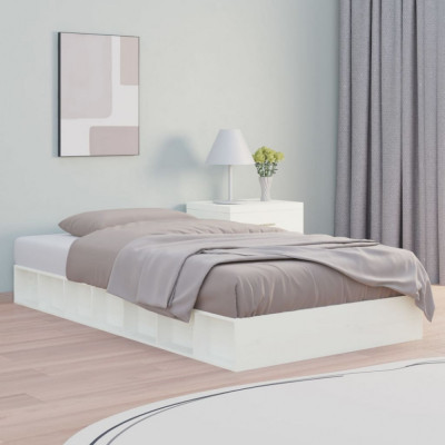 vidaXL Cadru de pat, alb, 90x200 cm, lemn masiv foto