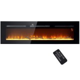 HOMCOM Șemineu Electric &Icirc;ncorporabil cu Telecomandă, Flacără Reglabilă, Temporizator și Termostat, 152,4x15,8x45 cm, Negru | Aosom Romania