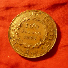 Jeton - Copie dupa moneda aur 100 franci 1897 Franta ,bronz ,d=3,8cm