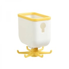 Suport organizator pentru bucatarie/baie, autoadeziv de tip cuier, cu 6 carlige rotative 360&deg;, dimensiuni 7.5cm x 2.5cm, alb/galben