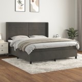 VidaXL Pat box spring cu saltea, gri &icirc;nchis, 160x200 cm, catifea