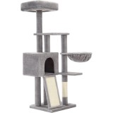 FEANDREA Ansamblu de joaca pisici, 4 niveluri, stalpi sisal, cos, vizuina si placa de zgariat, 46x41x135 cm, gri deschis Household NewTrend