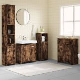 Set mobilier de baie, 4 piese, stejar fumuriu, lemn prelucrat