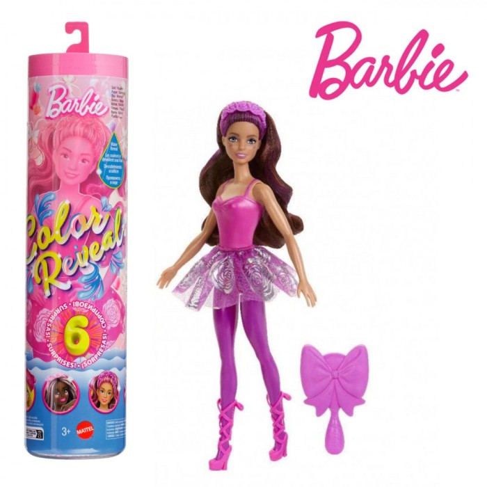 Păpușă Balerină, Mattel, Barbie Color Reveal, Multicolor, Păr Lung, Schimbare Culoare Față
