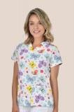 Bluza Medicala Dama Alba Cu Fluturi Poplin 140g Bambina - 2XL