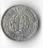 Moneda 3 pence 1941 - Marea Britanie, 1,41 g argint 0,500