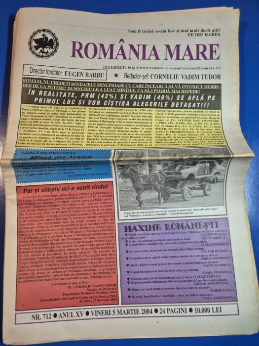 ziarul romania mare 5 martie 2004 - redactor sef corneliu vadim tudor
