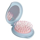 Perie de par pliabila CMCLASS cu oglinda, 8 cm, bleu roz, plastic rezistent, forma scoica