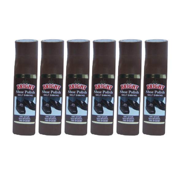 6 x Crema lichida cu burete pentru pantofi, Bright, Maro, 75ml