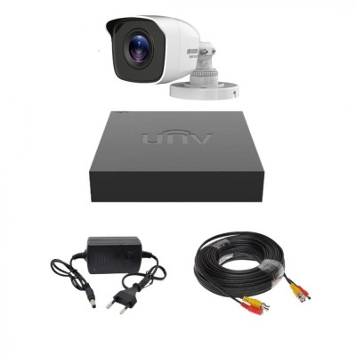 Kit supraveghere 1 camera 4 in 1 Hikvision HiWatch 2MP Infrarosu 20 metri IP66, DVR Hibrid Uniview cu 4 canale 2MP, Cablu, Sursa alimentare SafetyGuar foto