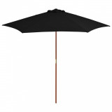Umbrelă de soare de exterior cu st&acirc;lp din lemn, negru, 270 cm, vidaXL