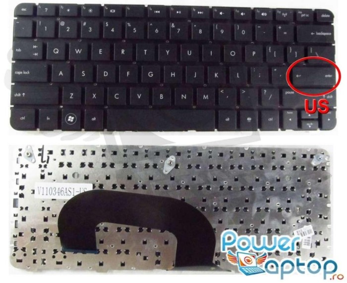 Tastatura HP Pavilion DM1 3000 layout US fara rama enter mic, Pavilion DM1 4000 layout US fara rama enter mic