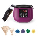 Kit Epilare Ceara Incalzitor ceara profesional cu display LCD, 500 g ceara, 4 arome, set 20 spatule din lemn
