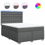 Cumpara ieftin Pat box spring cu saltea, gri inchis, 140x200 cm, textil