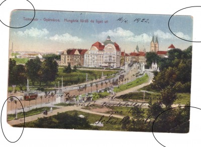 CP Timisoara - Gyarvaros, circulata 1922, colturi stricate foto