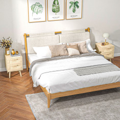 HOMCOM Set de 2 Noptiere pentru Dormitor, Noptiere Stil Boho Elegante cu 2 Sertare, 40x40x56cm, Culoare Lemn Natur