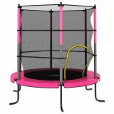 Cumpara ieftin Trambulina Copii Rotunda cu Plasa Siguranta Roz 140x160cm, Cadru Metalic, Sarcina Max 50kg, Uz Casnic Exterior