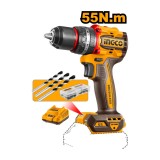 Bormasina cu Impact 20V 55Nm CIDLI20558E, Motor Brushless, Mandrina Metalica 13 mm, 2 Acumulatori 2.0Ah, Incarcator, 47 Accesorii si 3 Burghie Zidarie