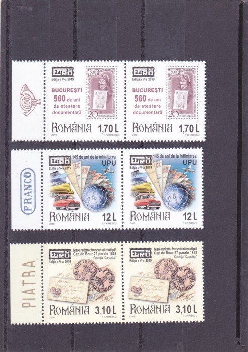 ROMANIA 2019 - EFIRO 2019 - SERIE CU TABS PE PARTEA STANGA IN PERECHE - LP 2254