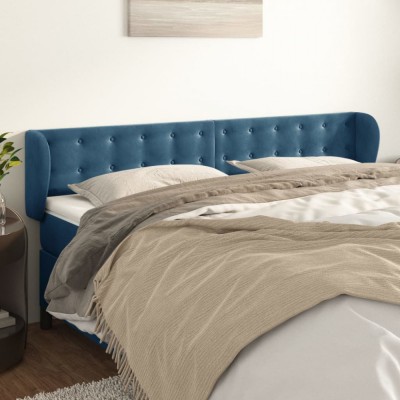 vidaXL Tăblie pat cu aripioare albastru &amp;icirc;nchis 183x23x78/88 cm catifea 3117642 foto