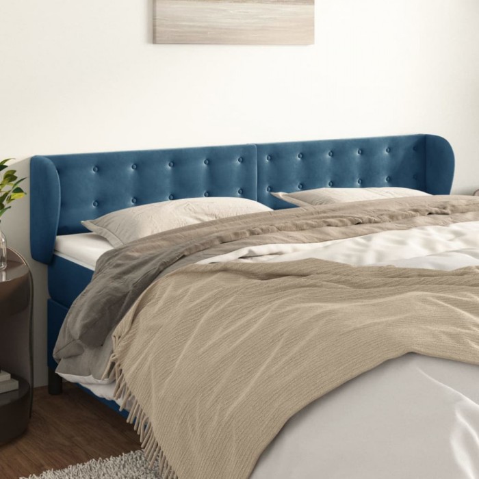 vidaXL Tăblie pat cu aripioare albastru &icirc;nchis 183x23x78/88 cm catifea 3117642