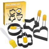 Kit de 4 forme pentru ou eMazing, din oțel inoxidabil cu strat antiaderent, 7.5 cm, cu m&acirc;nere din ABS - Negru