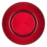Farfurie Servit Fructe, Model Raze Reliefate, Sticlă, Culoare Roșu, Diametru 21 cm, Bordură Glitter
