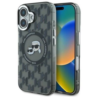 Husa pentru iPhone 16 - Karl Lagerfeld IML MagSafe (KLHMP16SHMCKMHK) - Monogram Karl&amp;amp;Choupette Head foto
