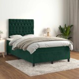 vidaXL Pat box spring cu saltea, verde &icirc;nchis, 120x200 cm, catifea 3143196