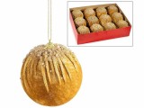 Set 12 ornamente brad Craciun catifea sclipici auriu &Oslash; 10 cm