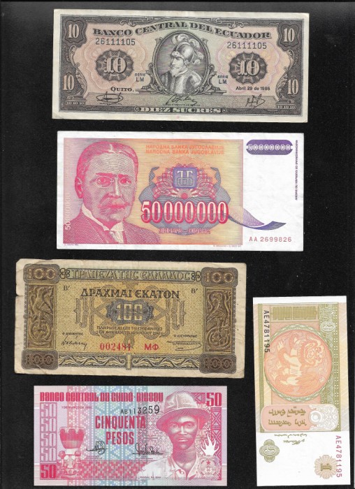 Set 5 bancnote de prin lume adunate (cele din imagini) #355