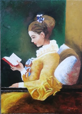 Tablou fata citind semnat Cimpoesu. foto