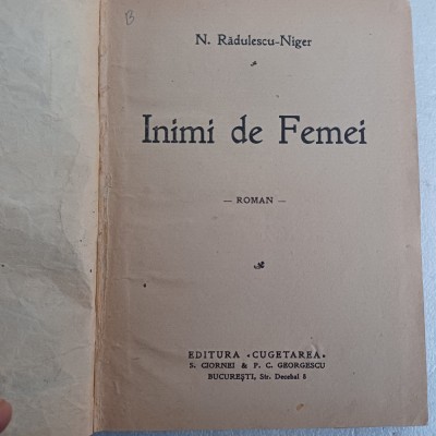N.RADULESCU-NIGER-INIMI DE FEMEI- EDITURA CUGETAREA-S3. foto