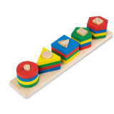 Joc educativ sortator Montessori forme geometrice pe 5 coloane, Onore, multicolor, lemn, 32 x 6 x 5