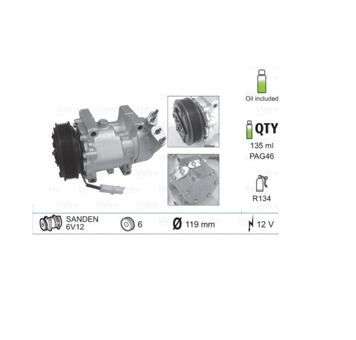 Compresor AC Citroen Berlingo 2002-2008 C2 2003-2009 C3 2002-2010 Xsara Picasso 1999-2010 Xsara Peugeot 206/206+ 1998- 307 2001-2008 Partner 2002-200