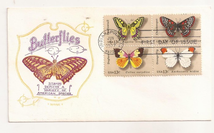 P7 FDC SUA- Butterflies -First day of Issue, necirc. 1977