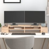Suport Monitor Lemn Masiv Pin 100x27.5x15 cm vidaXL Maro - Inaltator Ecran Birou cu Spatii Depozitare