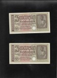 Rar! Set Germania 2 x 20 marci mark reichsmark 1940 (45) xf-aunc consecutive