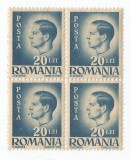 *Romania, LP 187/1945, Uzuale - Mihai I, hartie alba, bloc de 4, eroare 1, MNH