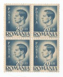 *Romania, LP 187/1945, Uzuale - Mihai I, hartie alba, bloc de 4, eroare 1, MNH, Nestampilat