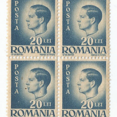 *Romania, LP 187/1945, Uzuale - Mihai I, hartie alba, bloc de 4, eroare 1, MNH