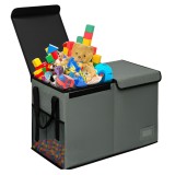 Cutie depozitare pliabila Mobikon gri/negru 60x33x40cm, Tesatura, cu manere, portabila, economie spatiu