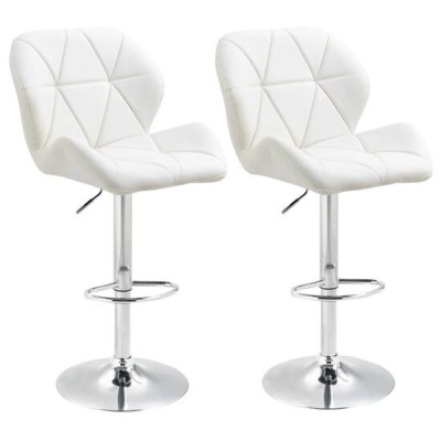 Set 2 scaune de bucatarie/bar, Avery, rotative, piele, alb si argintiu, 51.5x57.5x93-114.5 cm foto